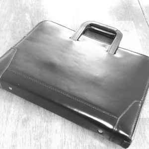 LEATHER BRIEFCASE BLACK ZIP BINDER OFFICE WORK